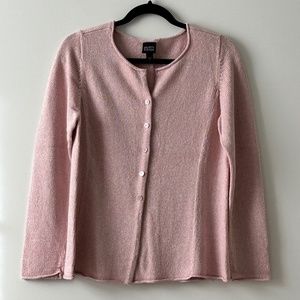 Eileen Fisher Pink Silk Blend Button Up Cardigan